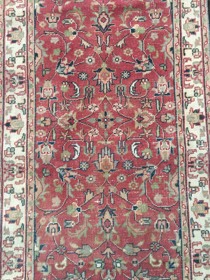 2.6 x 6.7 feet handmade floral living room area runner, vintage hand-knotted rug