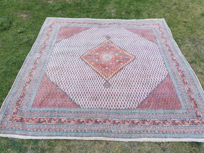 8x8 oushak wool rug, Turkish rug, vintage handmade rug, living room rug kitchen rug,