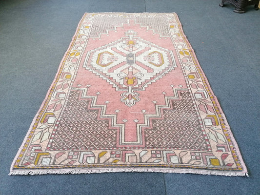 6.4 x 3.7 vintage turkish rug, pink turkish rug, oushak vintage rug