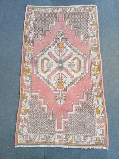 6.4 x 3.7 vintage turkish rug, pink turkish rug, oushak vintage rug