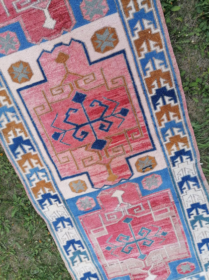 2.5 x 6.6 blue oushak runner, turkish runner rug, vintage runner rug hand made