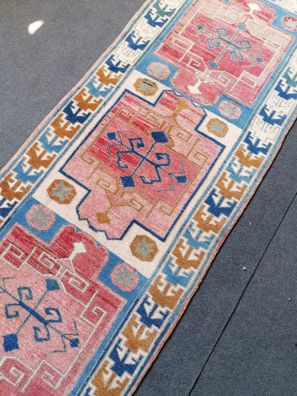 2.5 x 6.6 blue oushak runner, turkish runner rug, vintage runner rug hand made