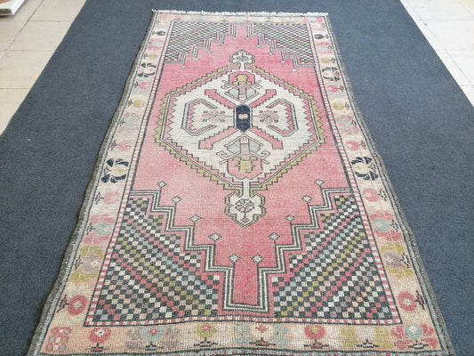 Muted soft colors rug 3.7 x 6.4 vintage turkish rug, oushak vintage rug,