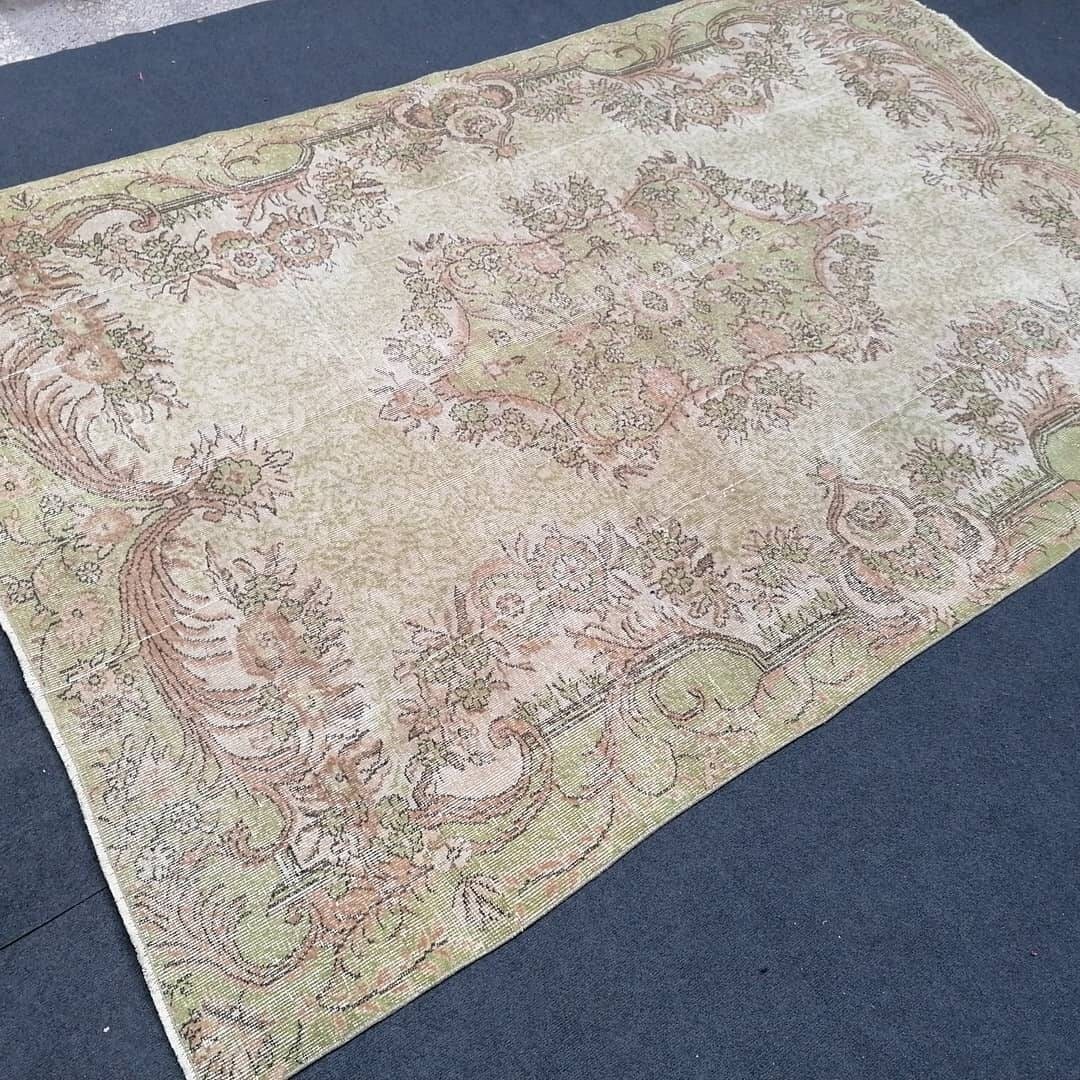 6.6 x 10 large vintage rug, oushak turkish rug, floor rug, living room rug
