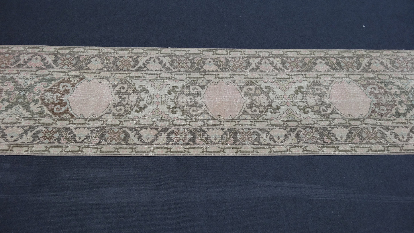 Hallway runner rug,muted vintage rug, turkish runner rug 2'2x13'2 feet