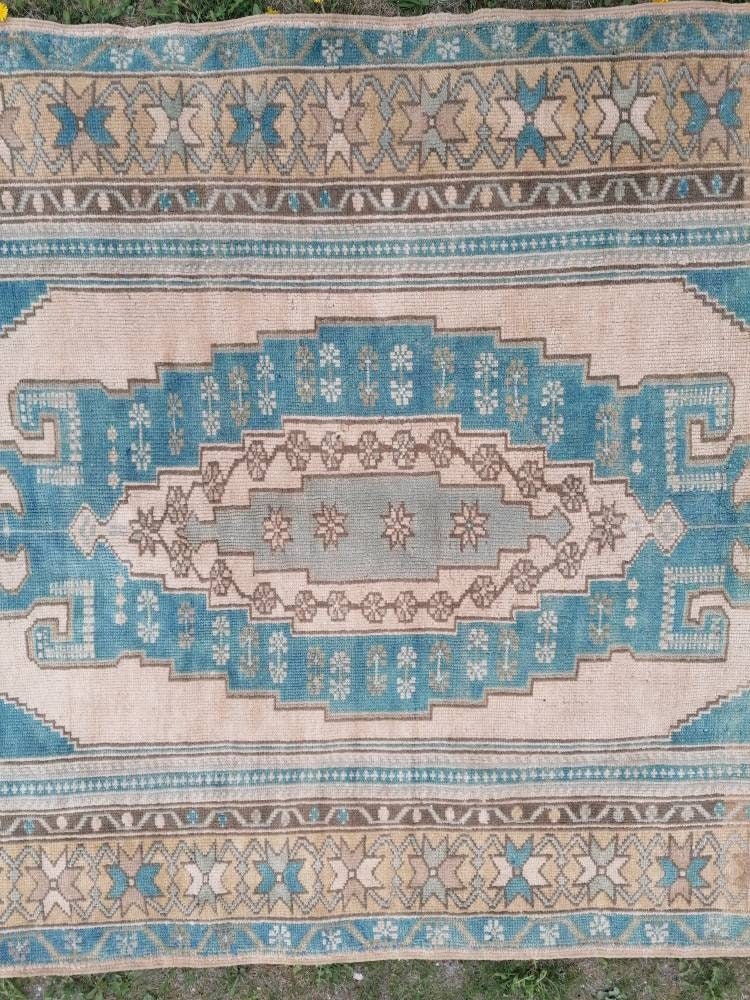 Vintage rug, turkish vintage oushak rug 4.7 x 9 hand made wool rug,