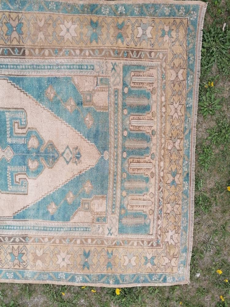 Vintage rug, turkish vintage oushak rug 4.7 x 9 hand made wool rug,