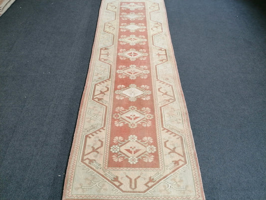 2.7 x 8.4 Hallway muted soft colors runner rug, turkish runner rug, turkish vintage runner rug,