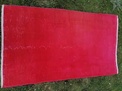 4 x 2.4 Red Turkish rug  vintage rug, over-dyed rug, hand made rug,wool rug