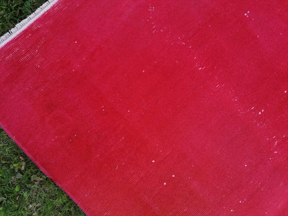 4 x 2.4 Red Turkish rug  vintage rug, over-dyed rug, hand made rug,wool rug