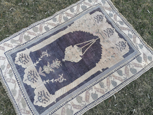 Turkish rug, vintage rug,hand made wool rug 4 x 5.5 oushak vintage rug,