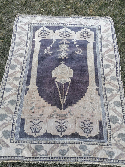 Turkish rug, vintage rug,hand made wool rug 4 x 5.5 oushak vintage rug,