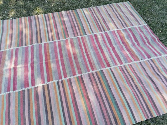 Flatwoven with embroidery rug 7x9 turkish hand made rugs vintage turkish rugs oushak rug vintage oushak rug, wool rug