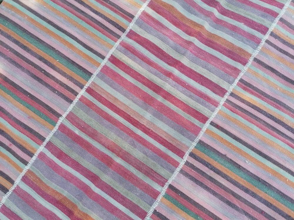 Flatwoven with embroidery rug 7x9 turkish hand made rugs vintage turkish rugs oushak rug vintage oushak rug, wool rug