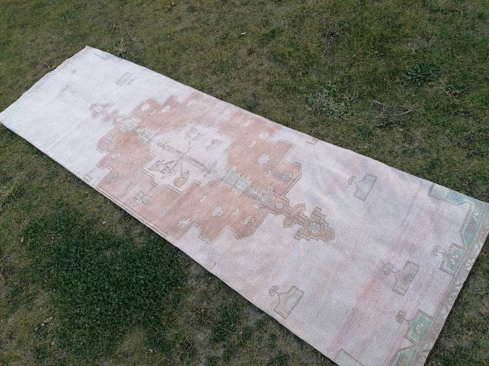 2.10 x 9.7 muted vintage runner, oushak runner rug, hallway runner, kitchen vintage anatolian rug