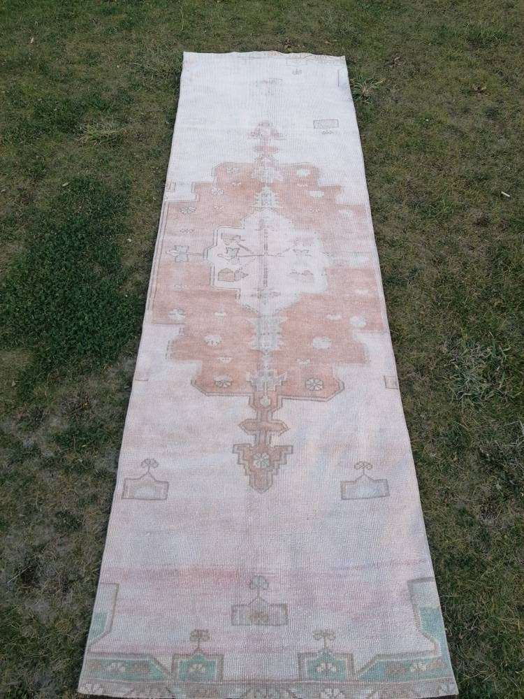2.10 x 9.7 muted vintage runner, oushak runner rug, hallway runner, kitchen vintage anatolian rug