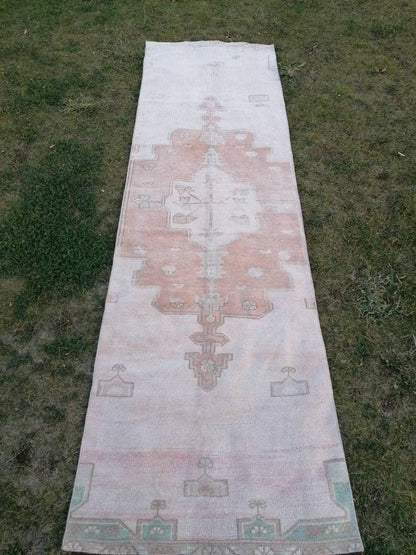 2.10 x 9.7 muted vintage runner, oushak runner rug, hallway runner, kitchen vintage anatolian rug