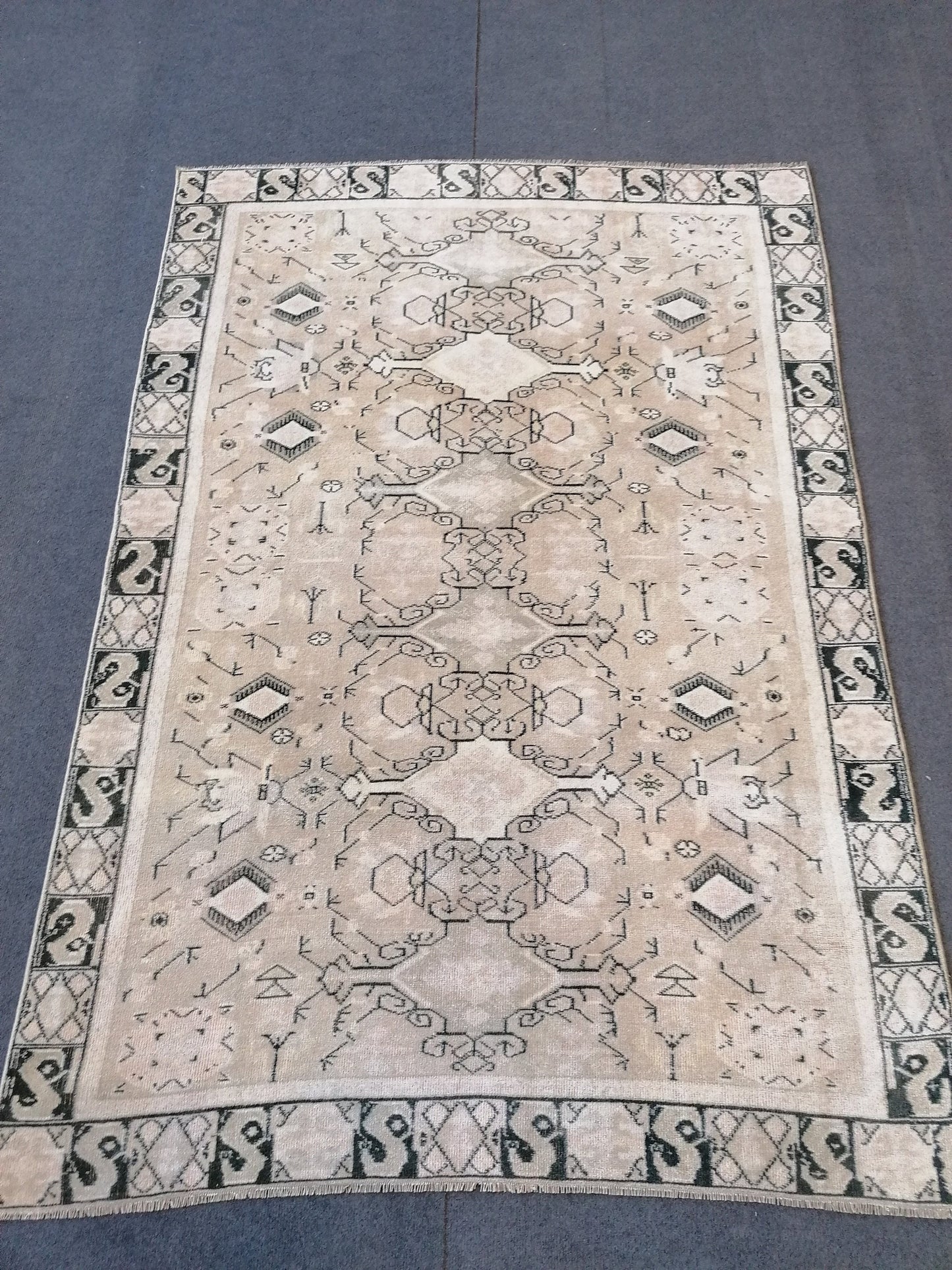 4.2 x 6 Pastel hand made rug, wool anatolian rug, vintage oushak rug, turkish rug