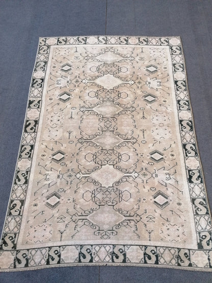 4.2 x 6 Pastel hand made rug, wool anatolian rug, vintage oushak rug, turkish rug