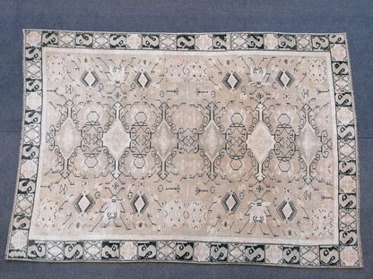 4.2 x 6 Pastel hand made rug, wool anatolian rug, vintage oushak rug, turkish rug