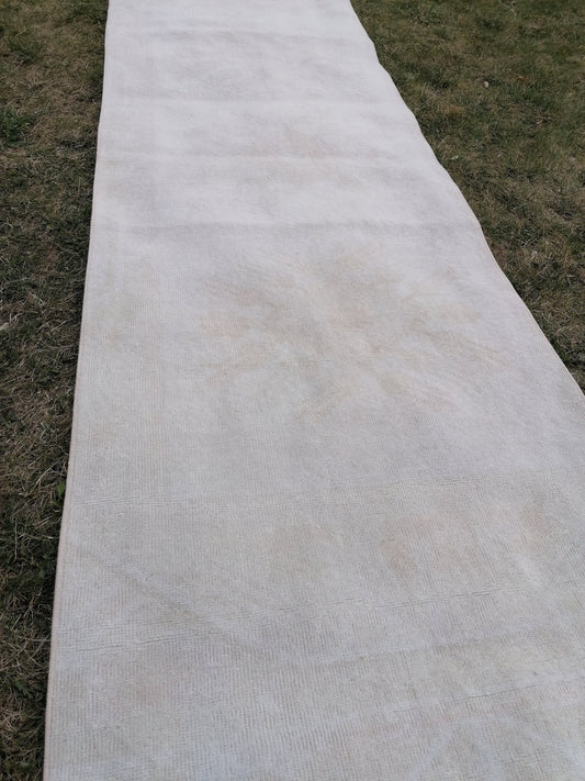 Muted soft colors runner rug 2.10 x 9.9 pastel vintage turkish rug, oushak vintage rug,