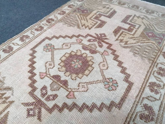 1.10 x 3.6 Small turkish rug, vintage rug, natural oushak rug,earth tone handmade rug