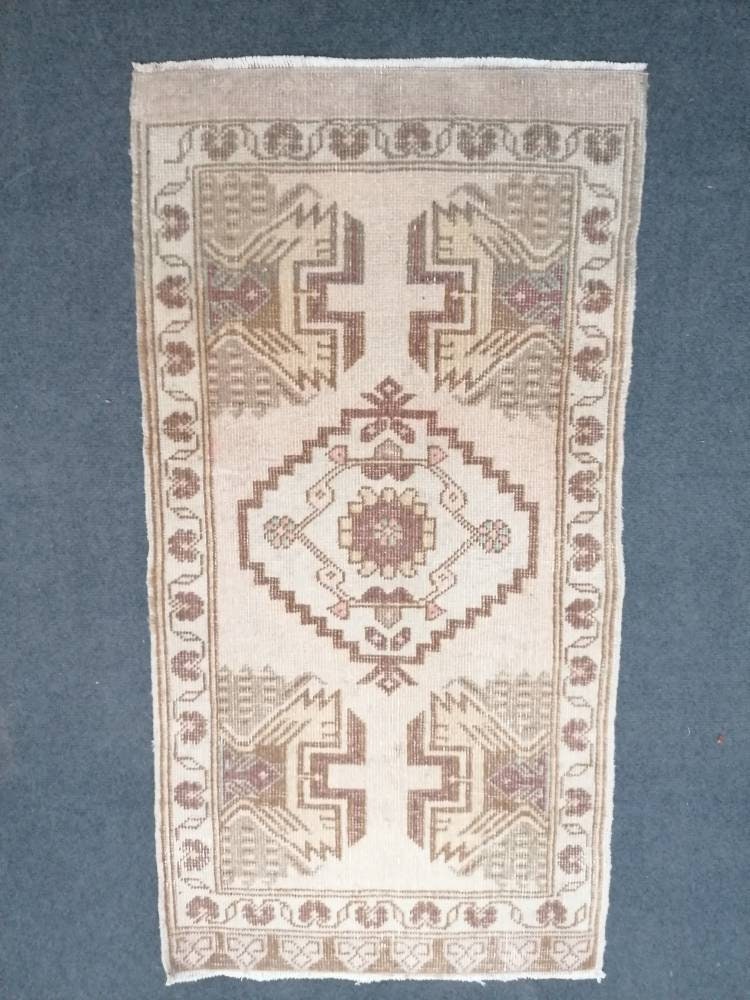 1.10 x 3.6 Small turkish rug, vintage rug, natural oushak rug,earth tone handmade rug