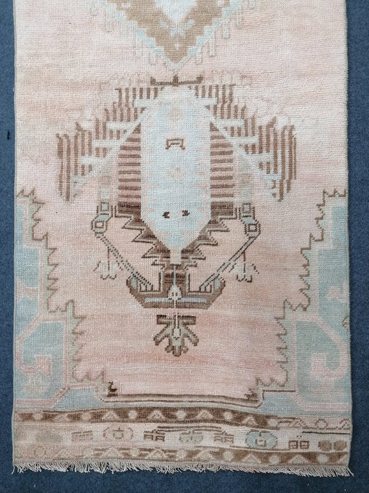 2.7 x 11.5 muted soft colors runner rug, vintage runner, turkish runner  rug