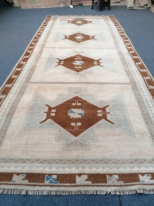 Muted oushak runner 4 x 10 vintage runner rug Turkish runner rug