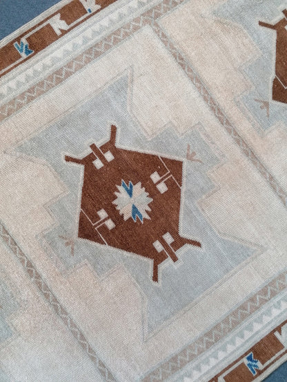 Muted oushak runner 4 x 10 vintage runner rug Turkish runner rug