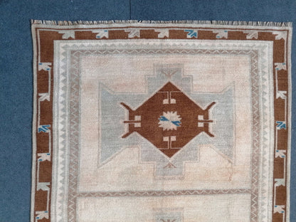 Muted oushak runner 4 x 10 vintage runner rug Turkish runner rug