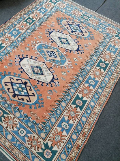 Turkish rug, vintage rug,hand made wool rug, 5.4 x 7 oushak vintage rug,