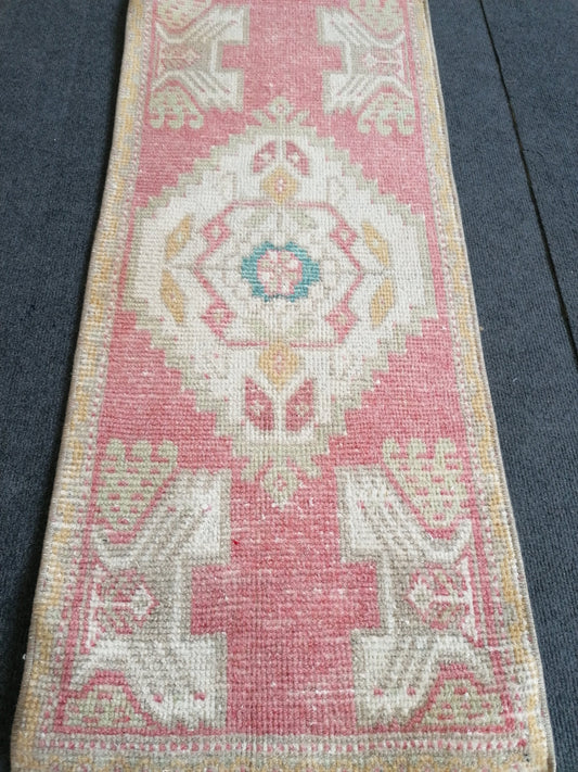 1.6 x 3.7 Small turkish rug, vintage rug, oushak rug, unique handmade rug kitchen rug