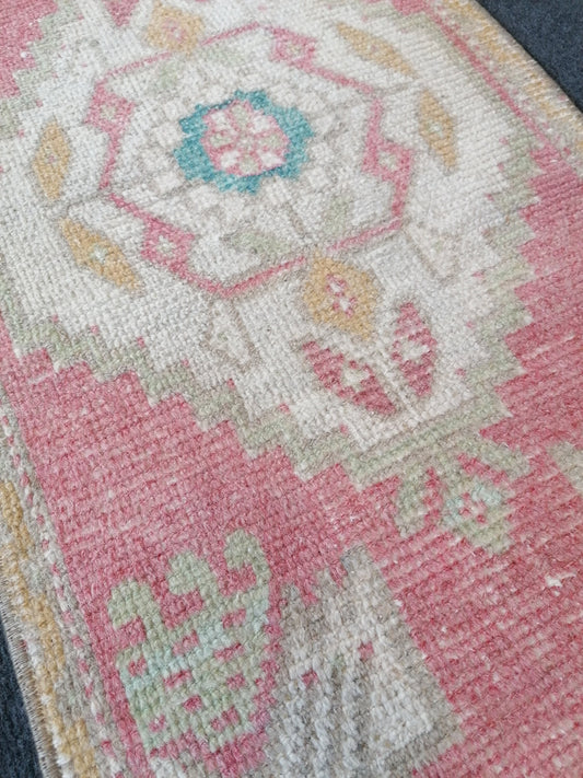 1.6 x 3.7 Small turkish rug, vintage rug, oushak rug, unique handmade rug kitchen rug