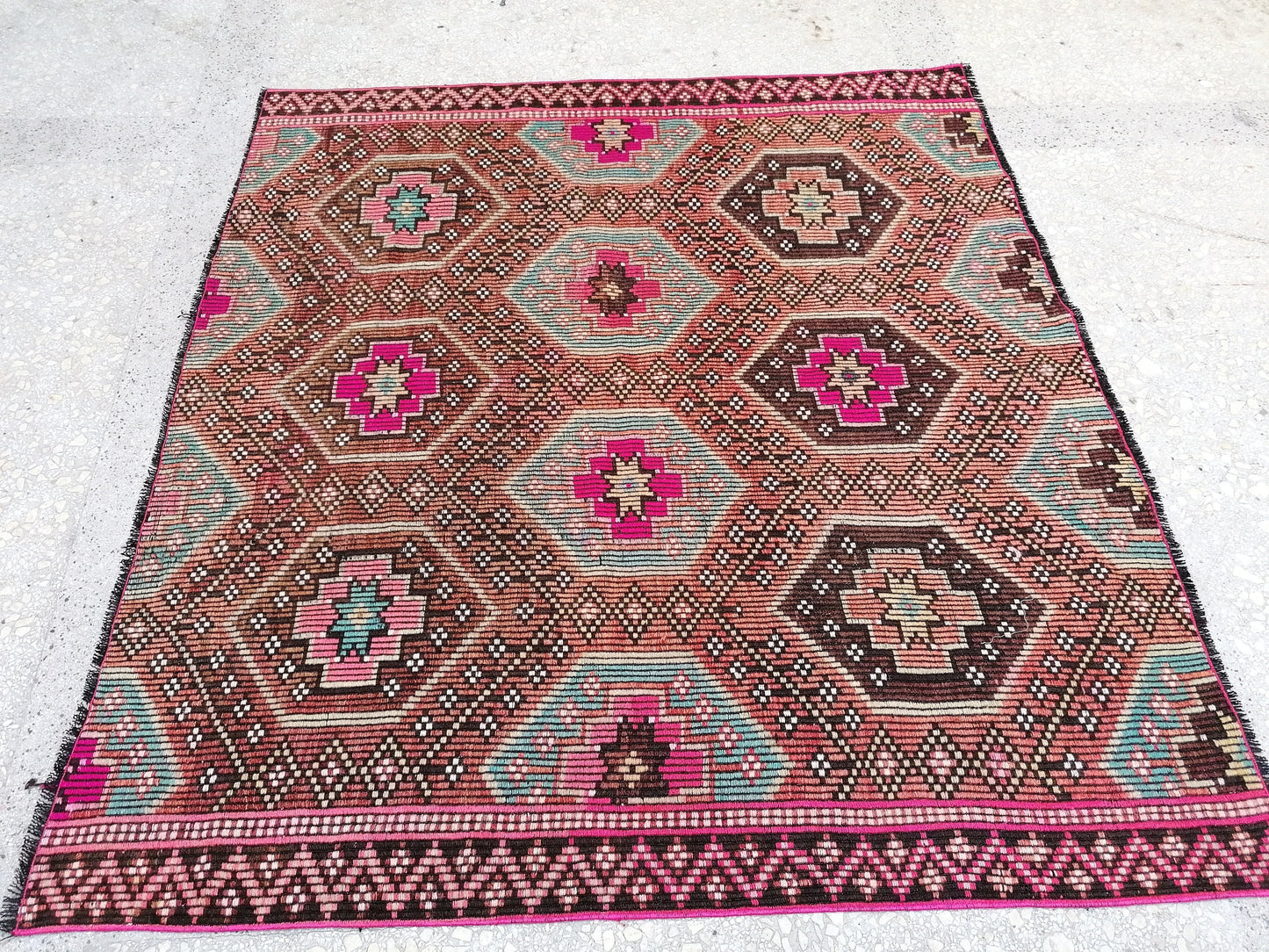 5.9 x 5.'5 flatwoven with embroidery rug turkish hand made rugs