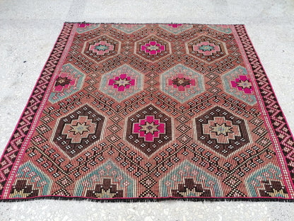 5.9 x 5.'5 flatwoven with embroidery rug turkish hand made rugs