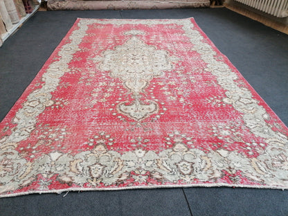 5.6 x 9.7 turkish oushak rug  vintage oushak rug wool oushak rug distressed hand made