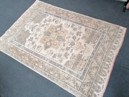 4.8 x 6.9 vintage muted rug, oushak rug, handmade turkish rug