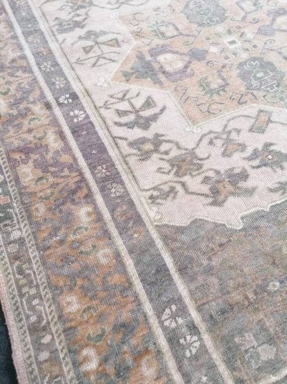 4.8 x 6.9 vintage muted rug, oushak rug, handmade turkish rug