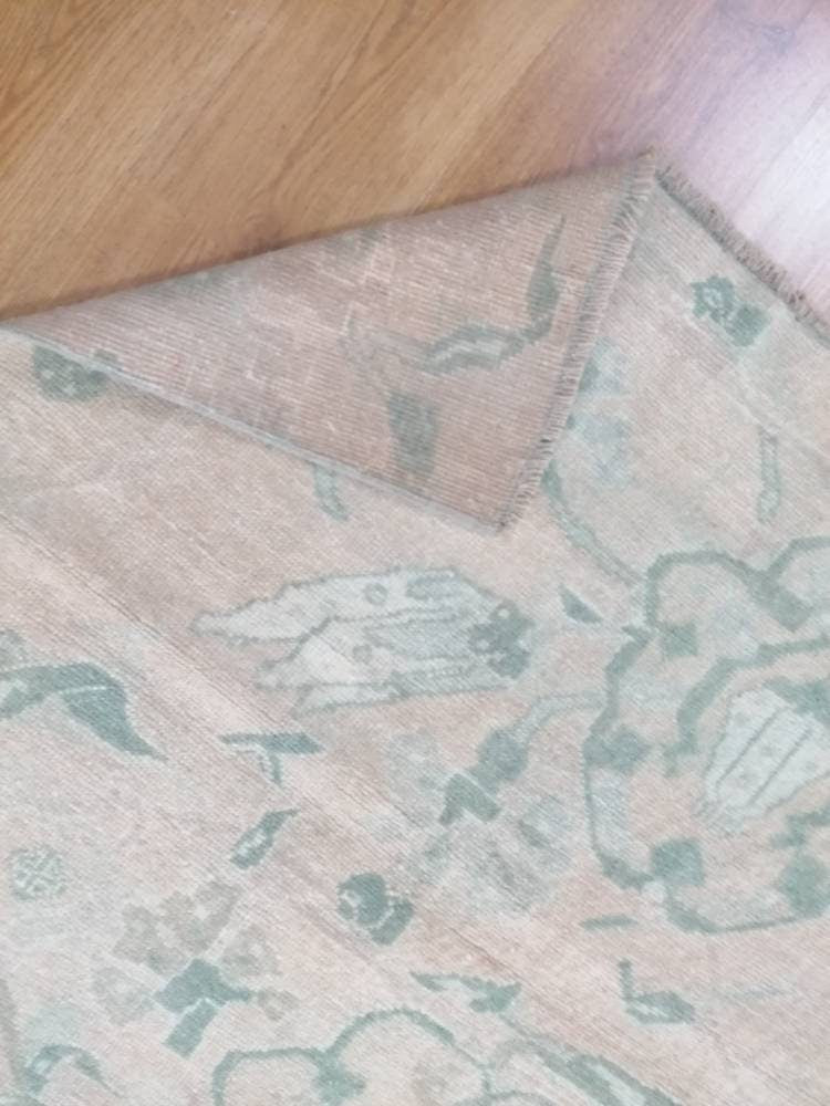 Vintage rug, green oushak rug  4.6 x 7.2 living room rug