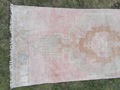 2.8 x 9.3 vintage runner rug turkish runner muted  wool runner rug vintage oriental runner