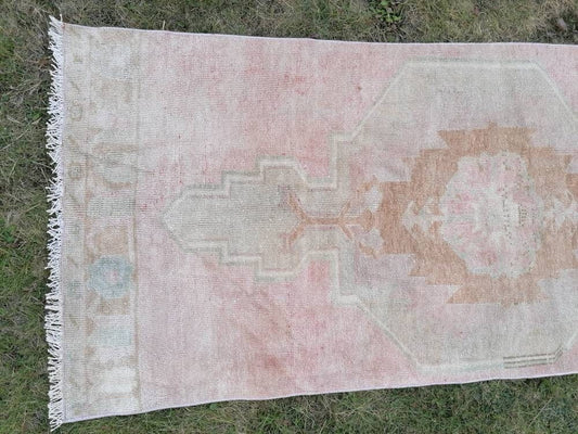 2.8 x 9.3 vintage runner rug turkish runner muted  wool runner rug vintage oriental runner