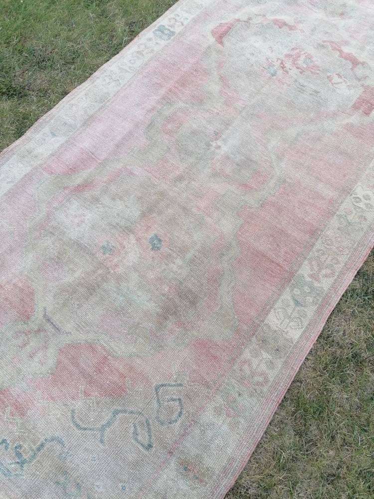 4.6 x 10 Vintage muted runner rug vintage turkish runner  muted  wool runner rug vintage