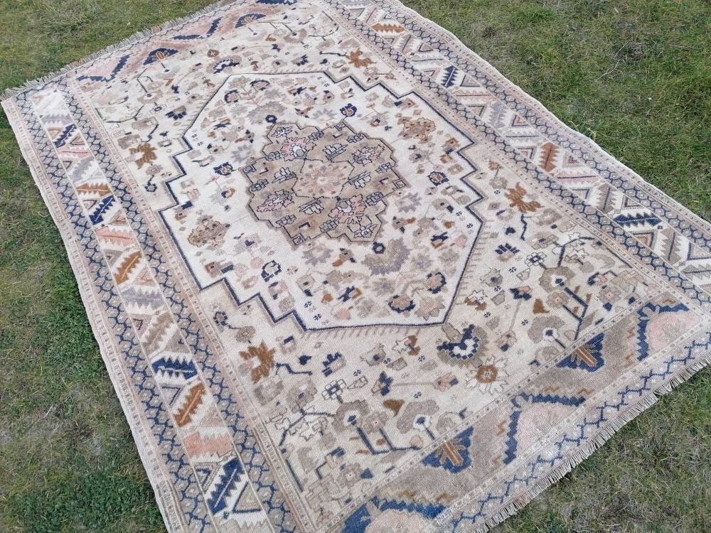 5.6 x 7.6 Oushak turkish wool rug  pastel vintage handmade rug, living room rug