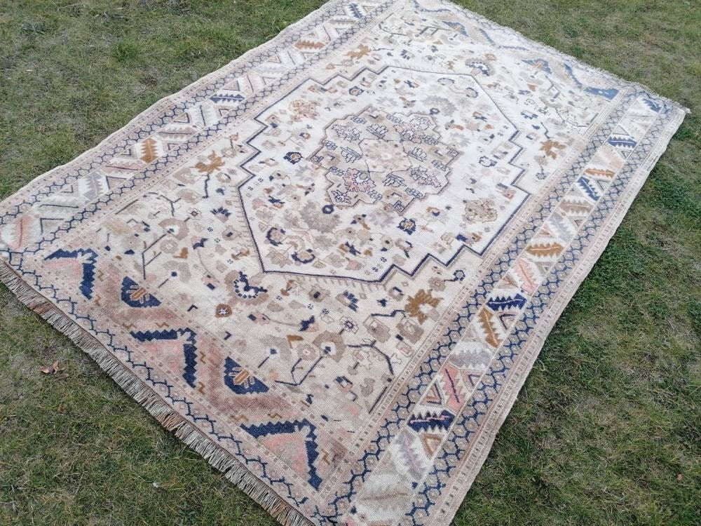 5.6 x 7.6 Oushak turkish wool rug  pastel vintage handmade rug, living room rug