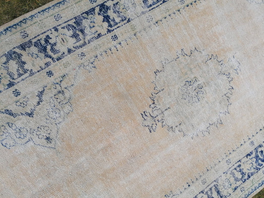 4.6 x 13 distressed antique oushak turkish runner, vintage runner turkish runner rug