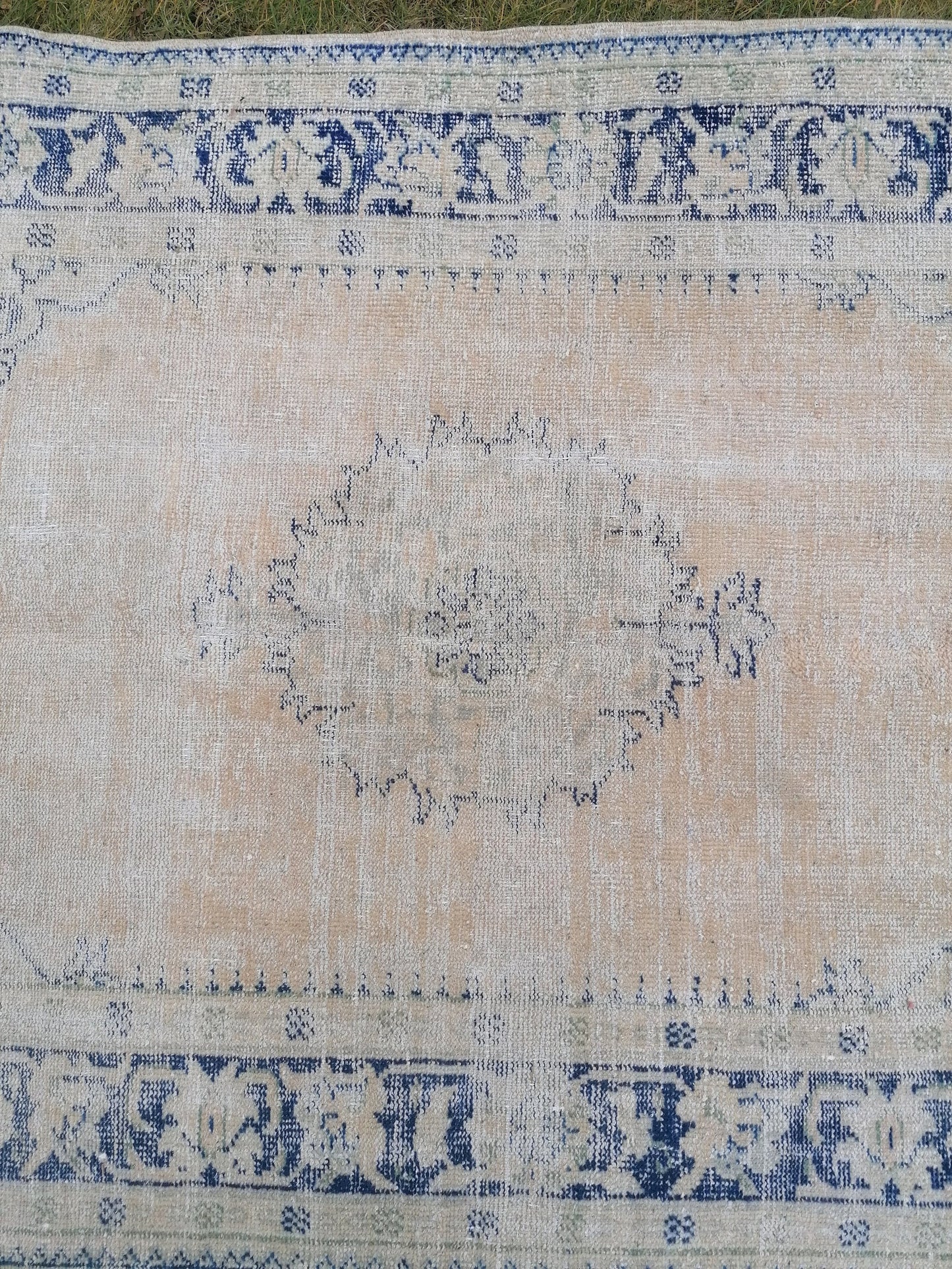 4.6 x 13 distressed antique oushak turkish runner, vintage runner turkish runner rug