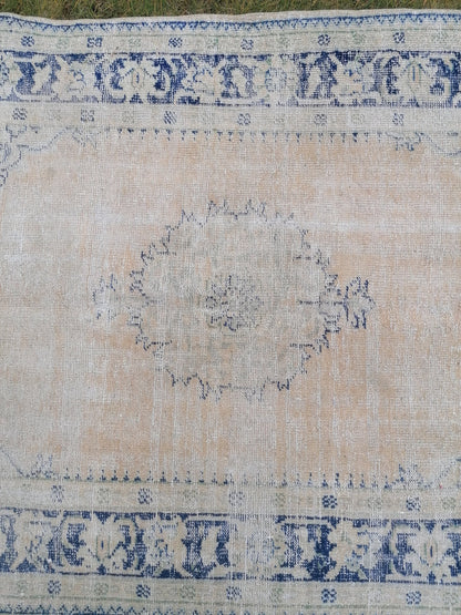 4.6 x 13 distressed antique oushak turkish runner, vintage runner turkish runner rug