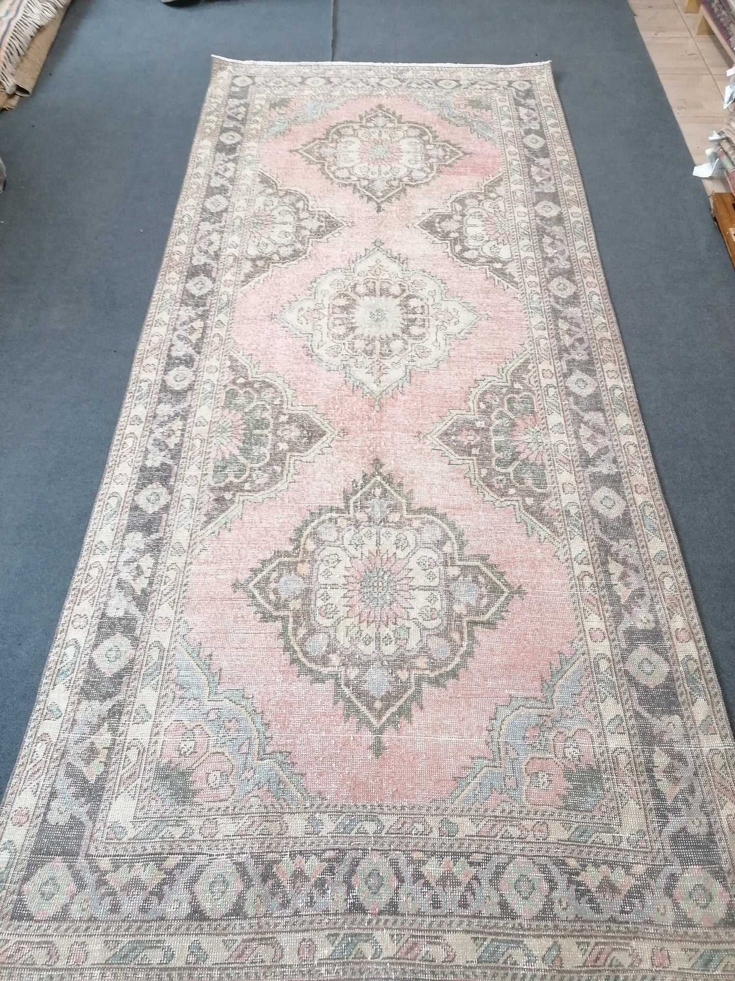 4.10 x 10.8 pastel runner rug, hallway runner,hand made rug,wool runner rug,vintage runner, turkish runner