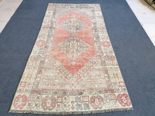 3.4 x 6.4 Muted soft colors rug, vintage turkish rug, oushak vintage rug,